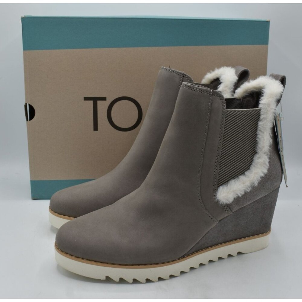 Toms Womens Size 8.5 Maddie Grey Cement Oiled Nubuck Wedge Booties Boots